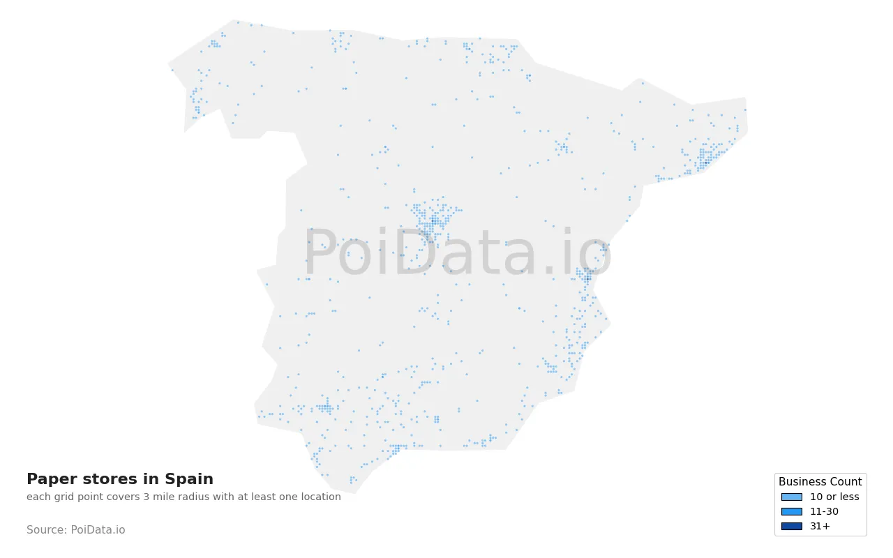 Paper store density map for Spain