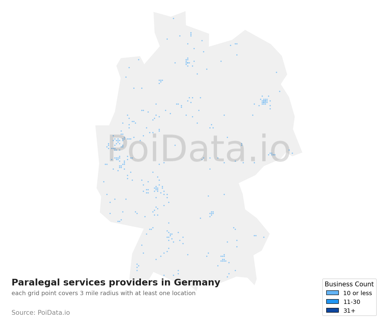 Paralegal services provider density map for Germany