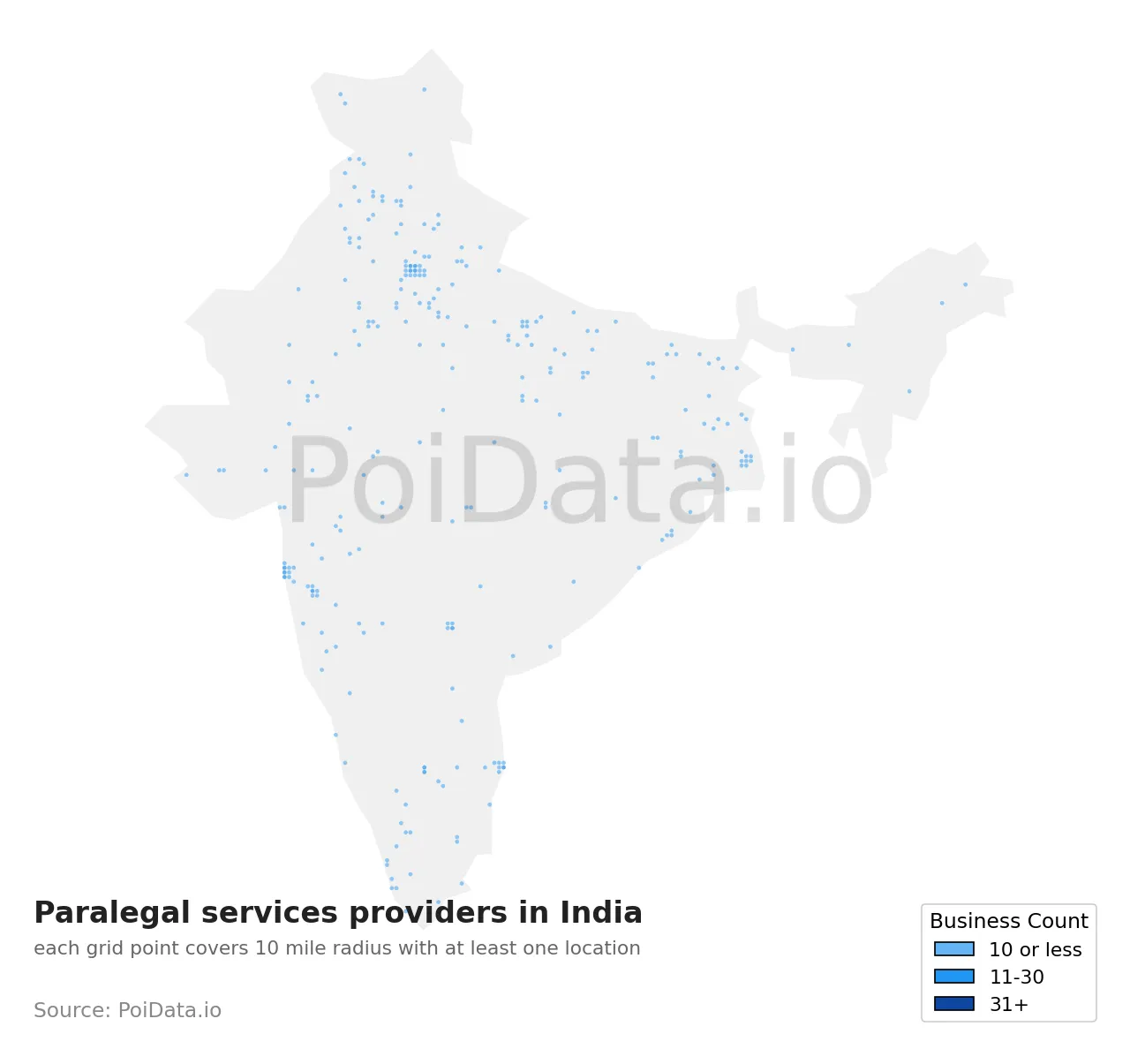 Paralegal services provider density map for India