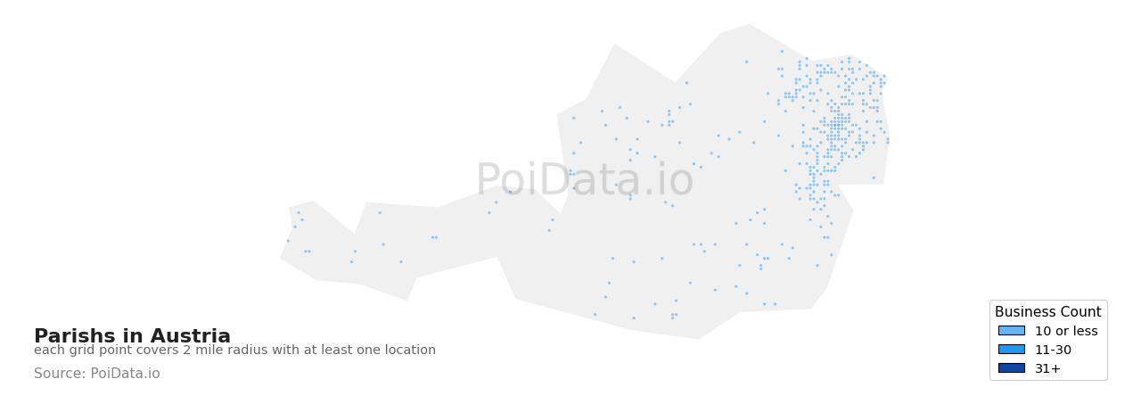 Parish density map for Austria
