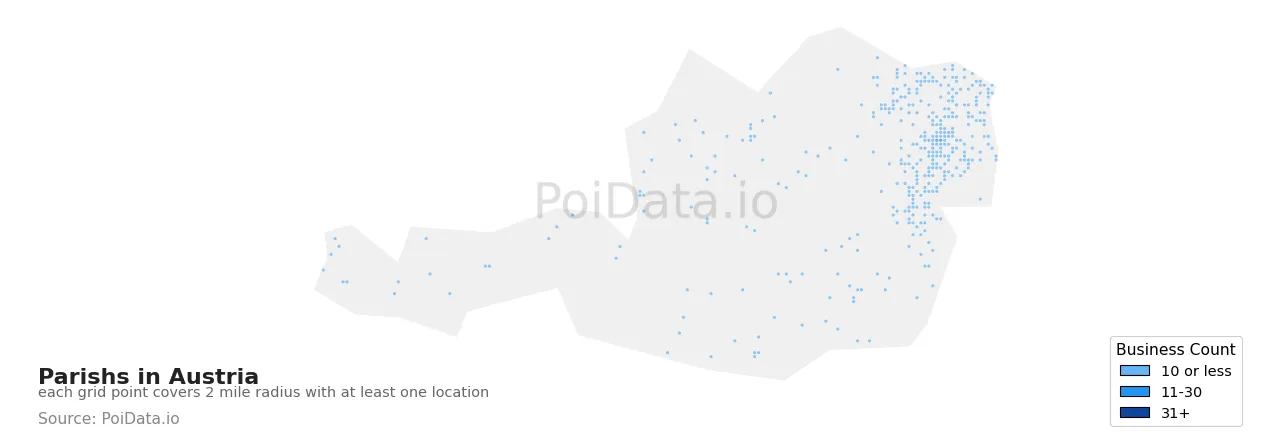 Parish density map for Austria
