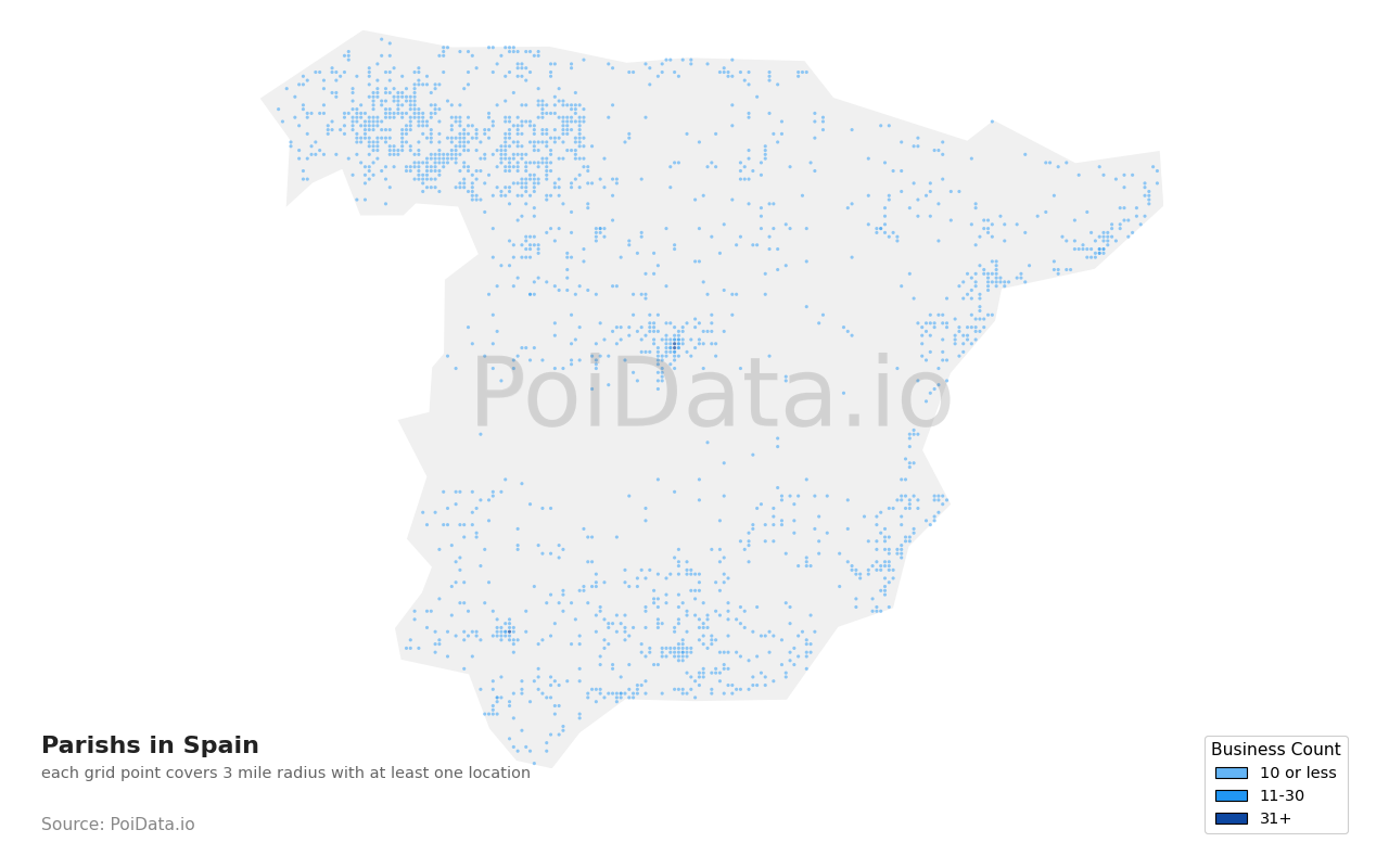 Parish density map for Spain