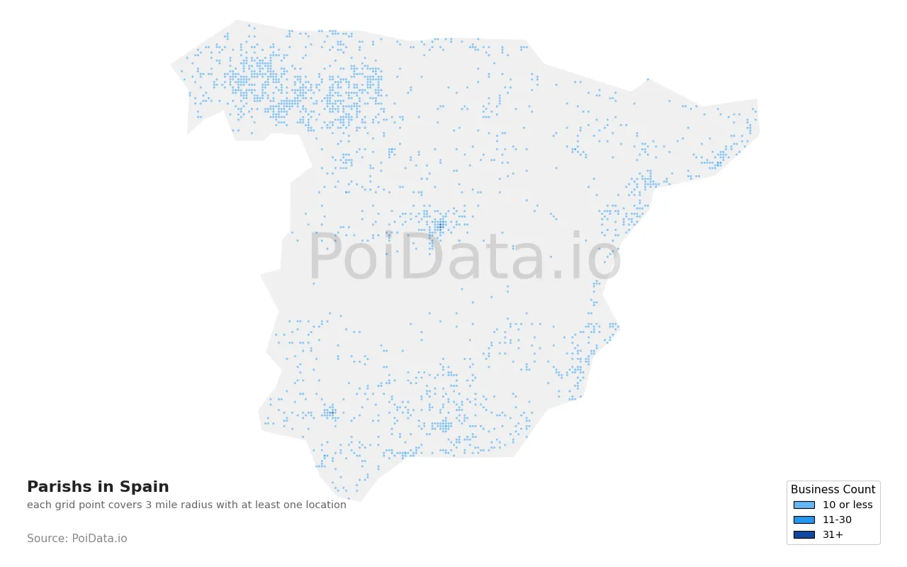 Parish density map for Spain