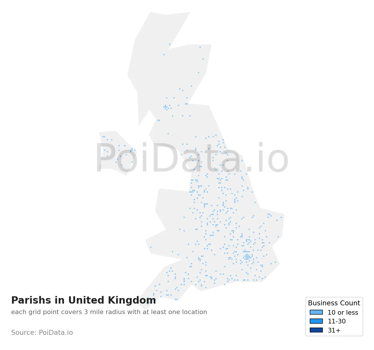 Parish density map for United Kingdom