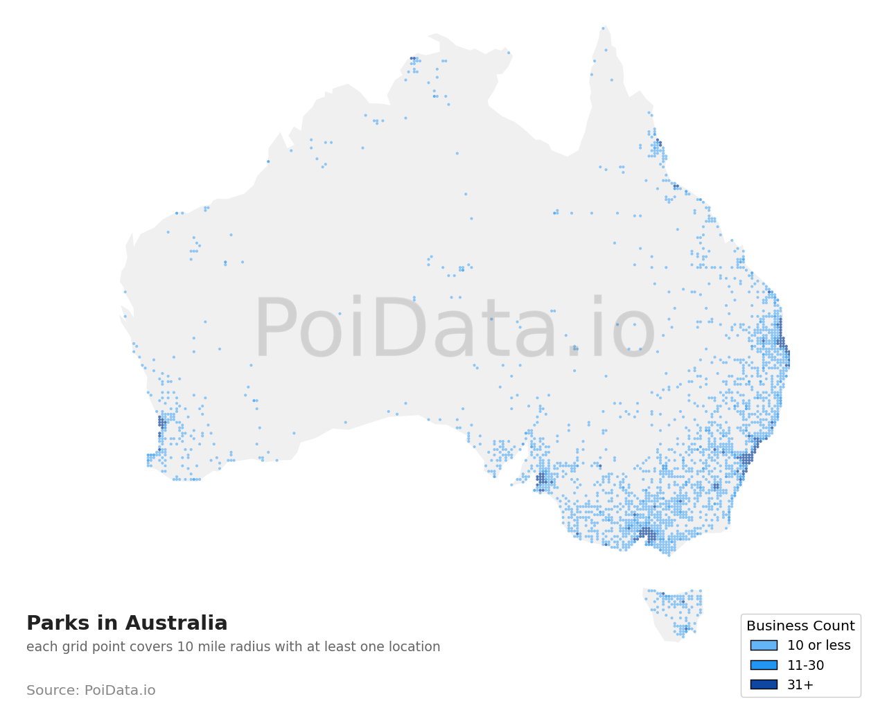 Park density map for Australia
