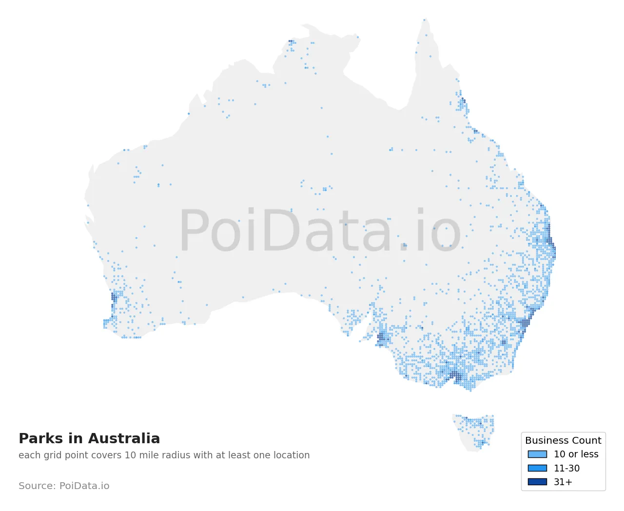 Park density map for Australia