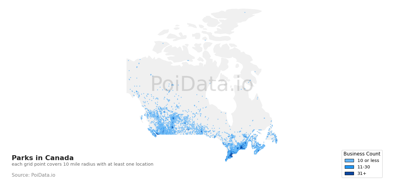 Park density map for Canada