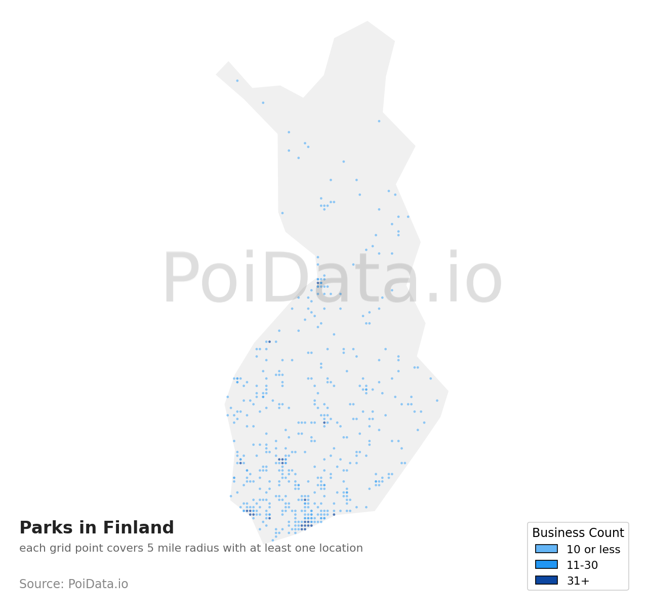Park density map for Finland