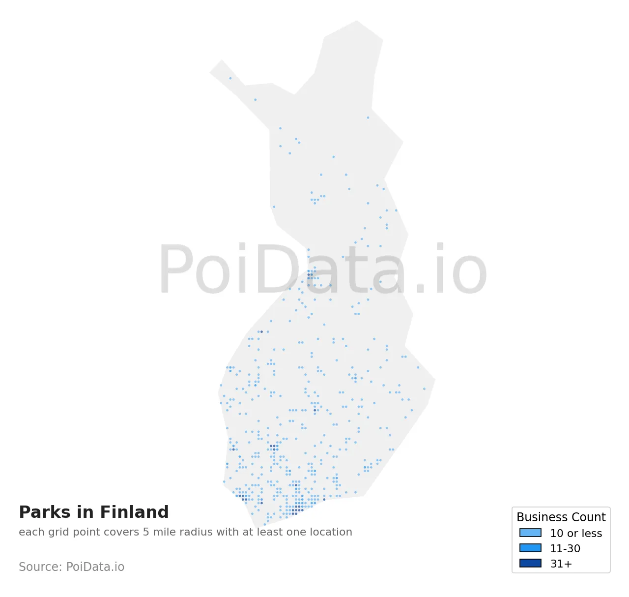 Park density map for Finland