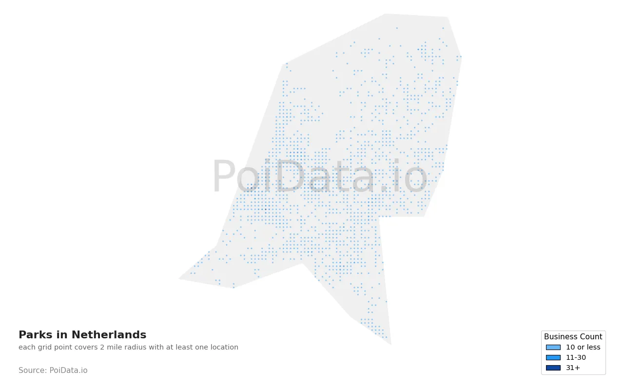 Park density map for Netherlands