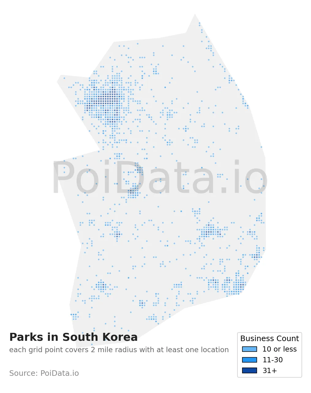Park density map for South Korea
