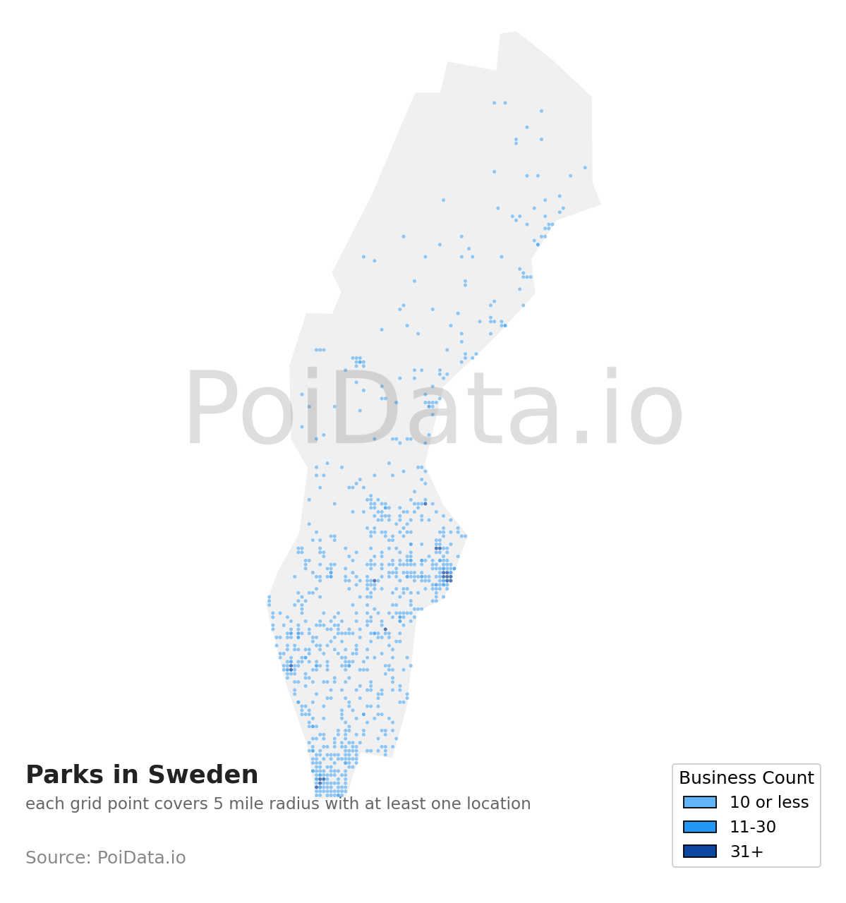 Park density map for Sweden