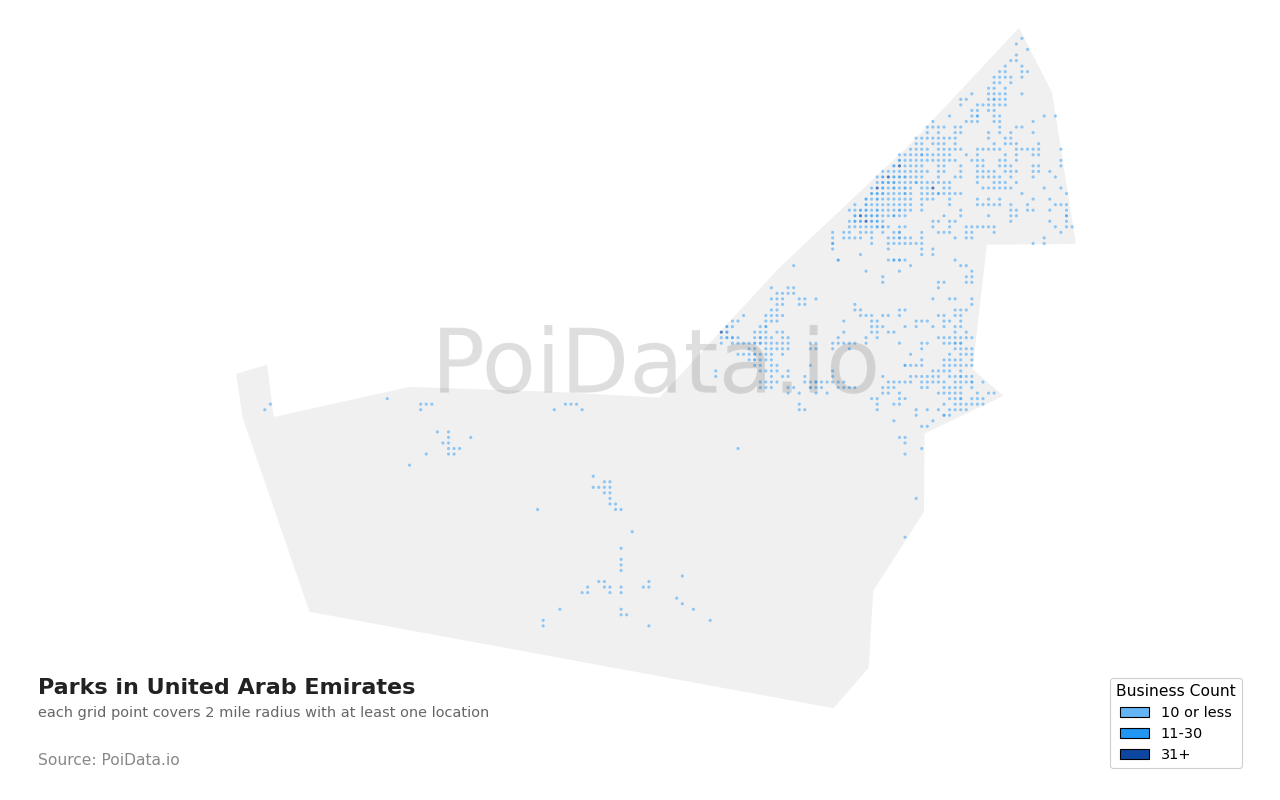 Park density map for United Arab Emirates