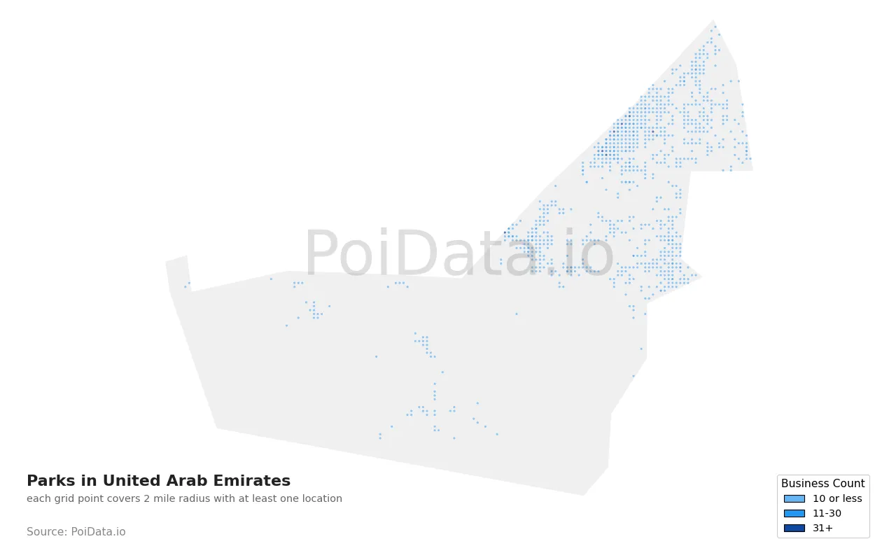 Park density map for United Arab Emirates