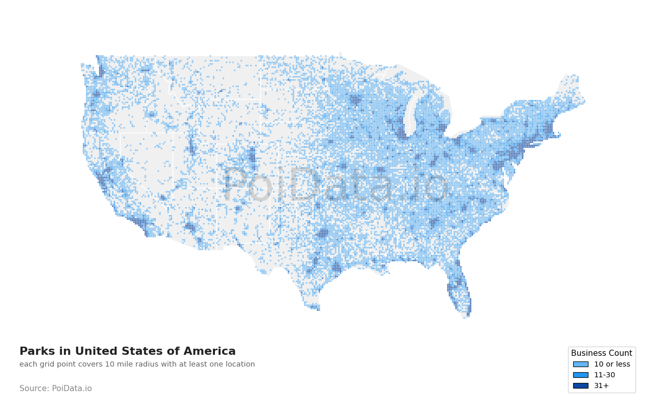 Park density map for United States