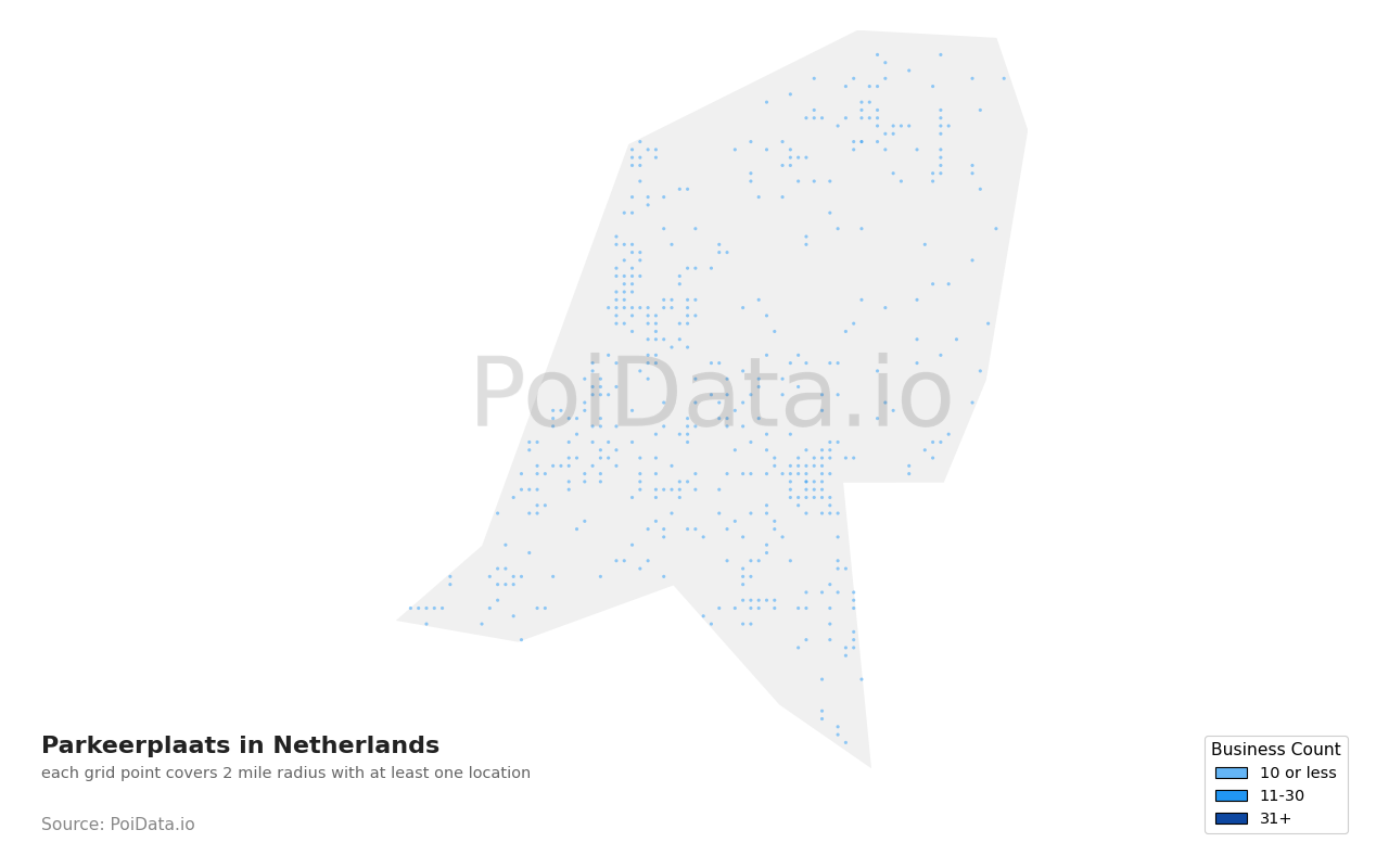 Parkeerplaats density map for Netherlands