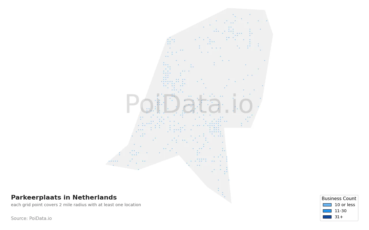 Parkeerplaats density map for Netherlands