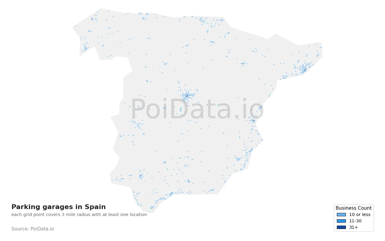 Parking garage density map for Spain