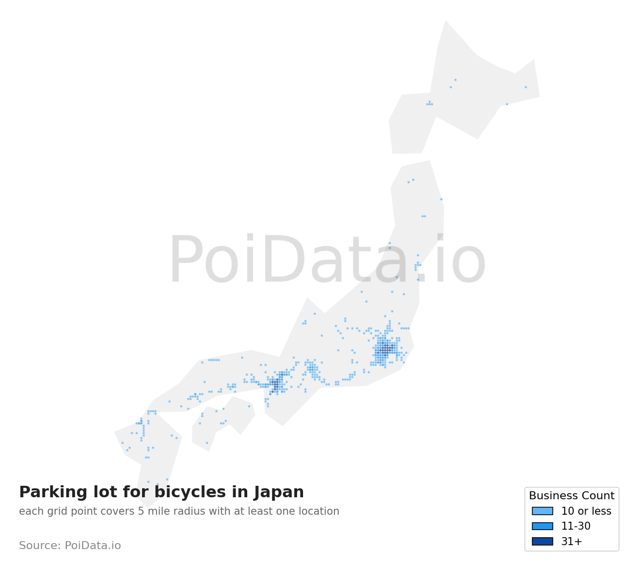 Parking lot for bicycles density map for Japan