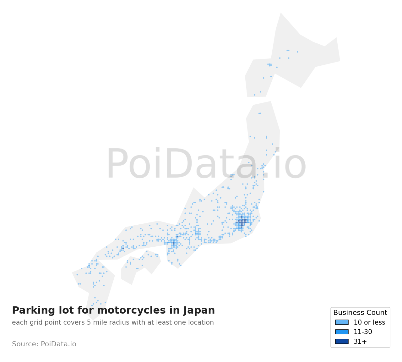 Parking lot for motorcycles density map for Shizuoka, Japan