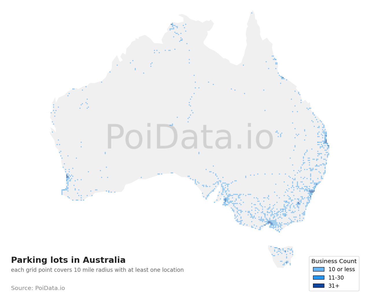 Parking lot density map for Tasmania, Australia