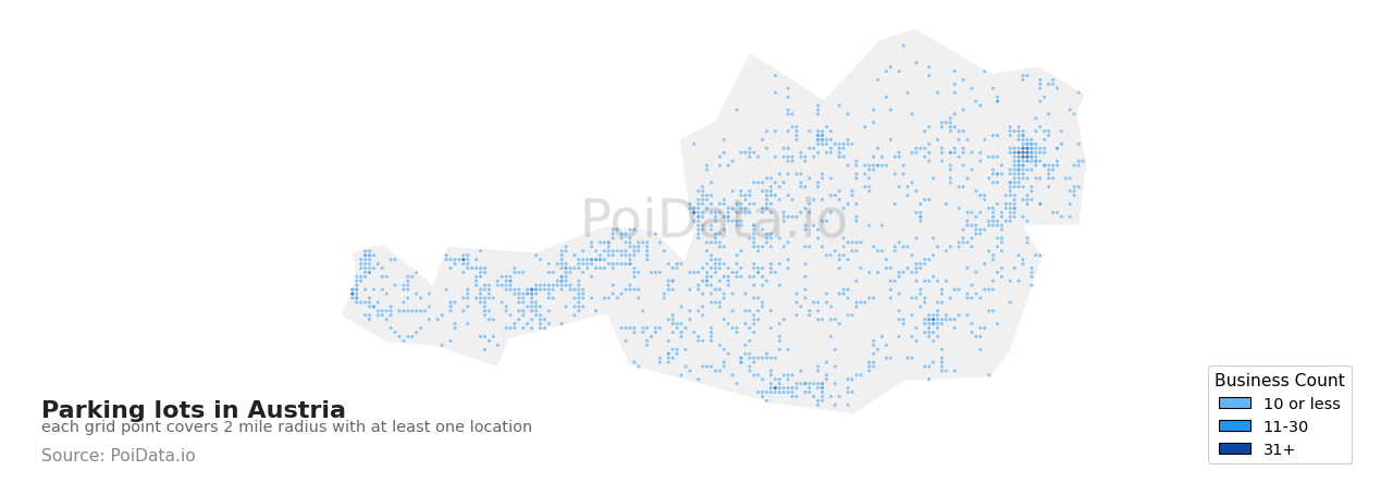 Parking lot density map for Austria