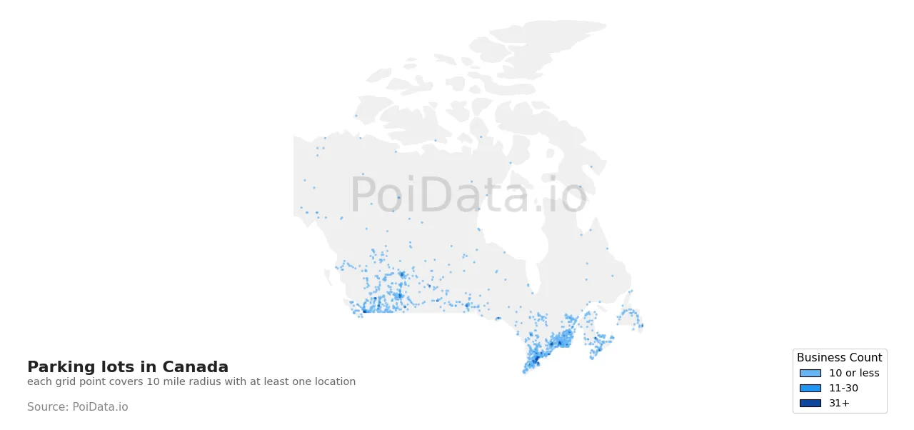 Parking lot density map for Canada