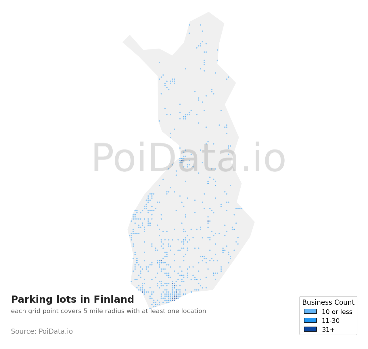 Parking lot density map for Finland