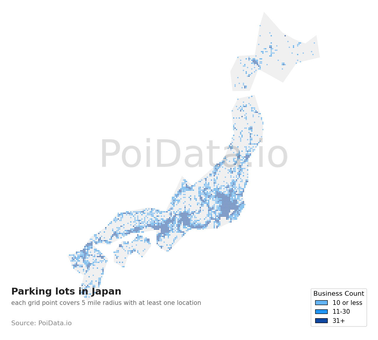 Parking lot density map for Japan