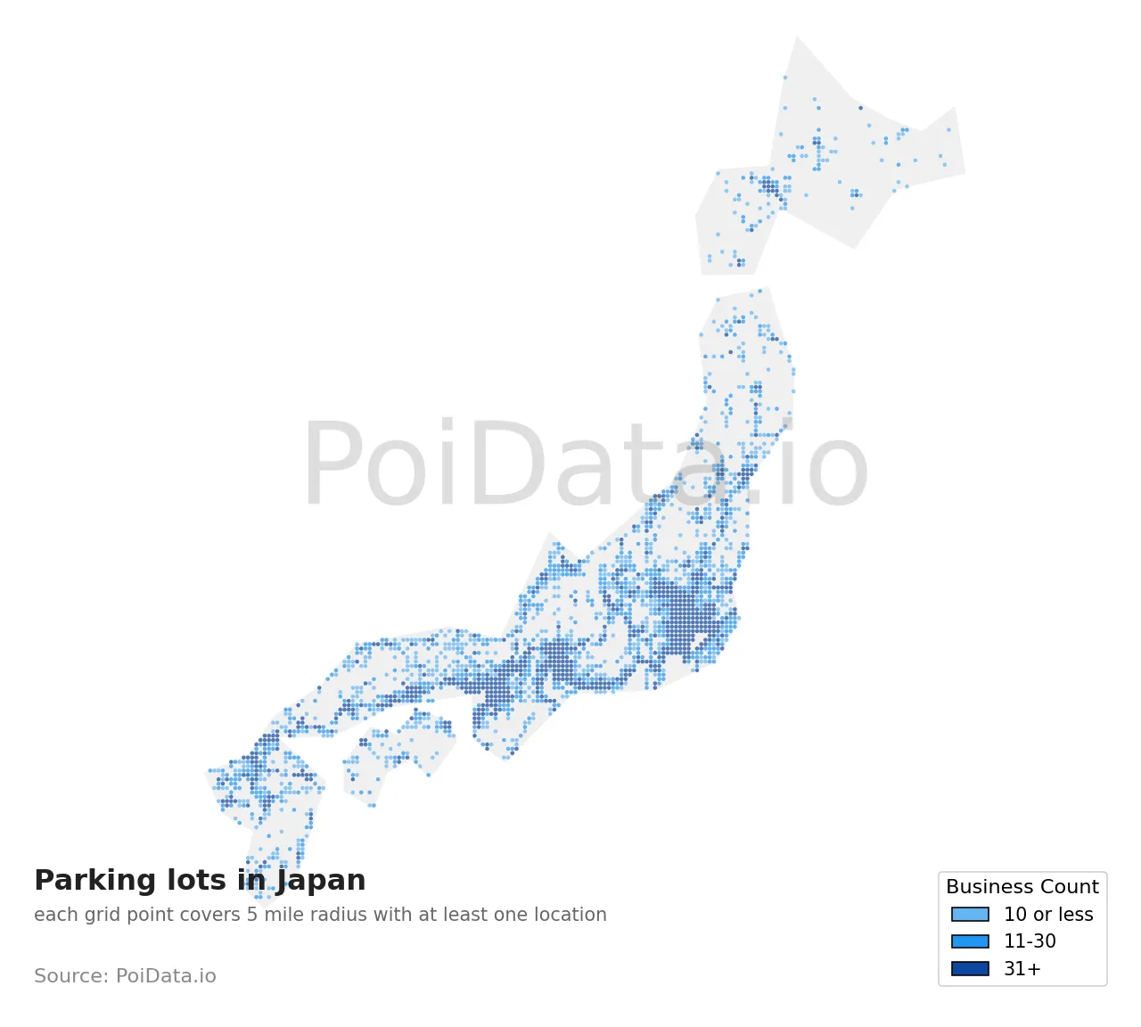 Parking lot density map for Japan