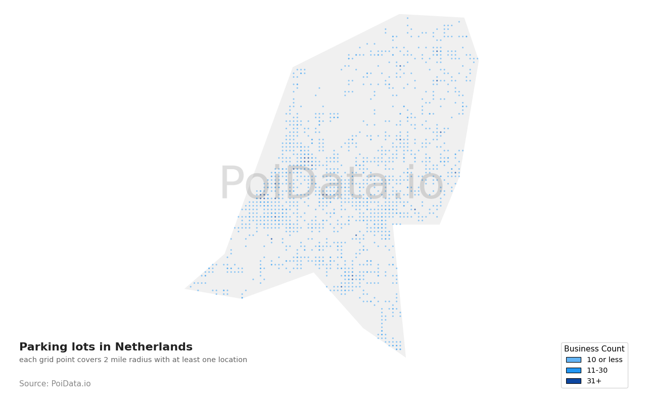 Parking lot density map for Netherlands