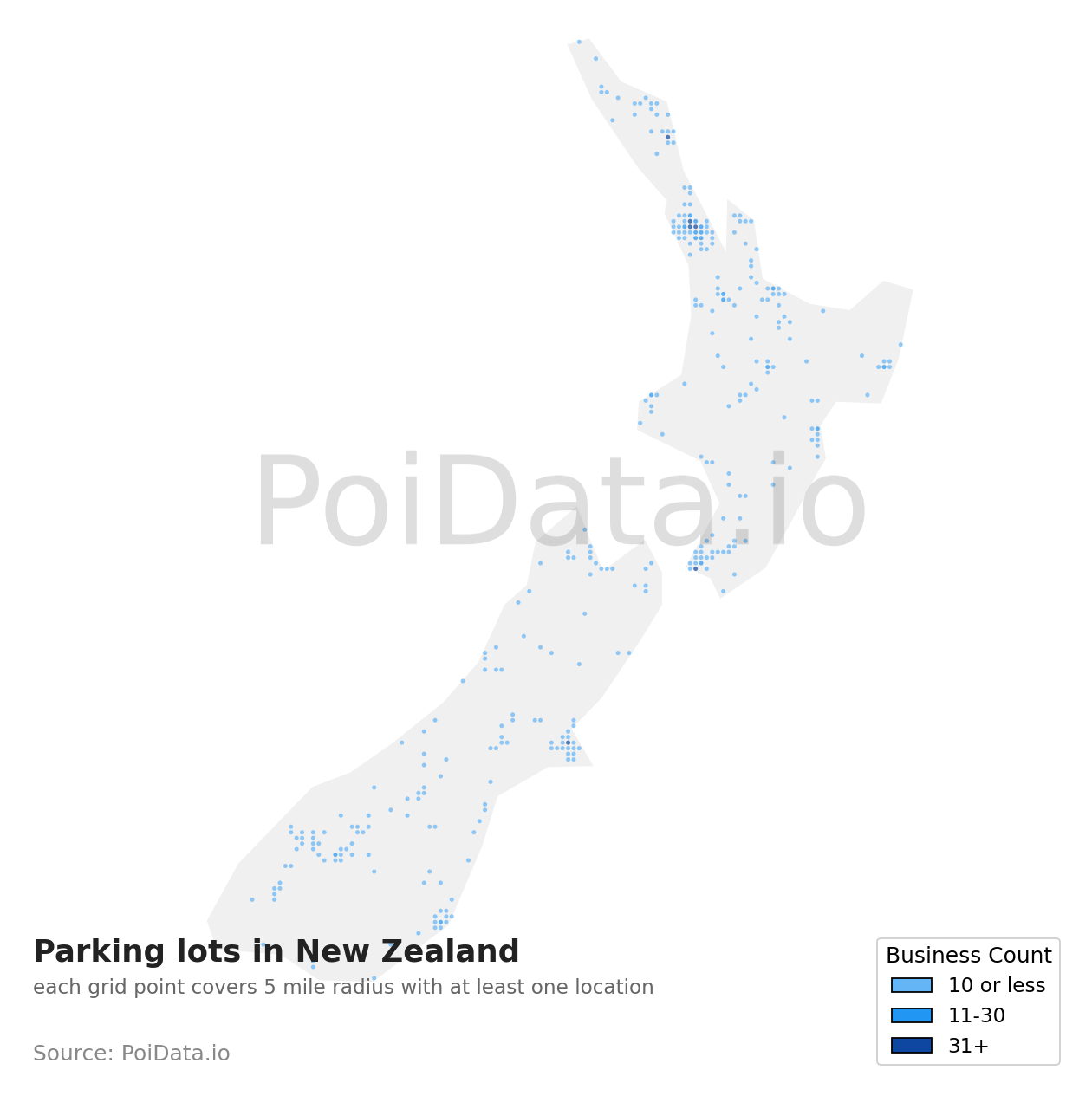 Parking lot density map for New Zealand