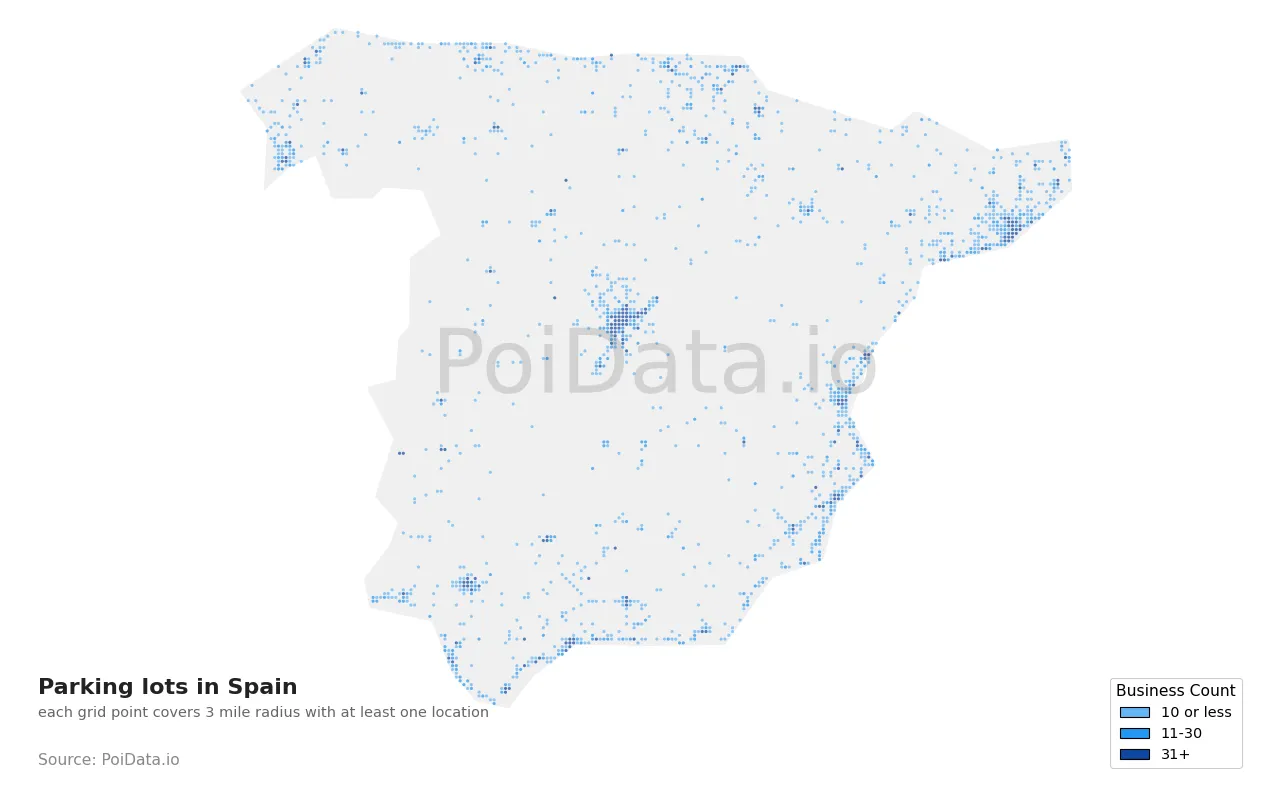 Parking lot density map for Spain