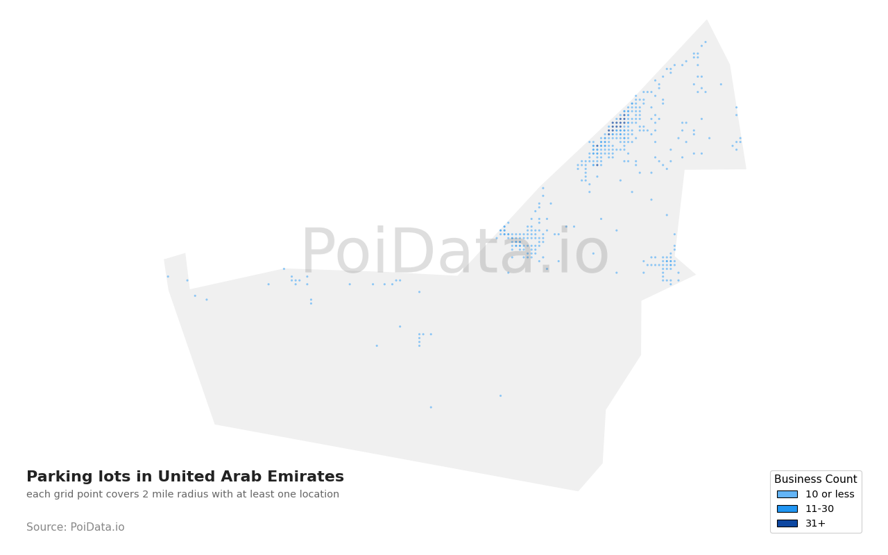 Parking lot density map for United Arab Emirates