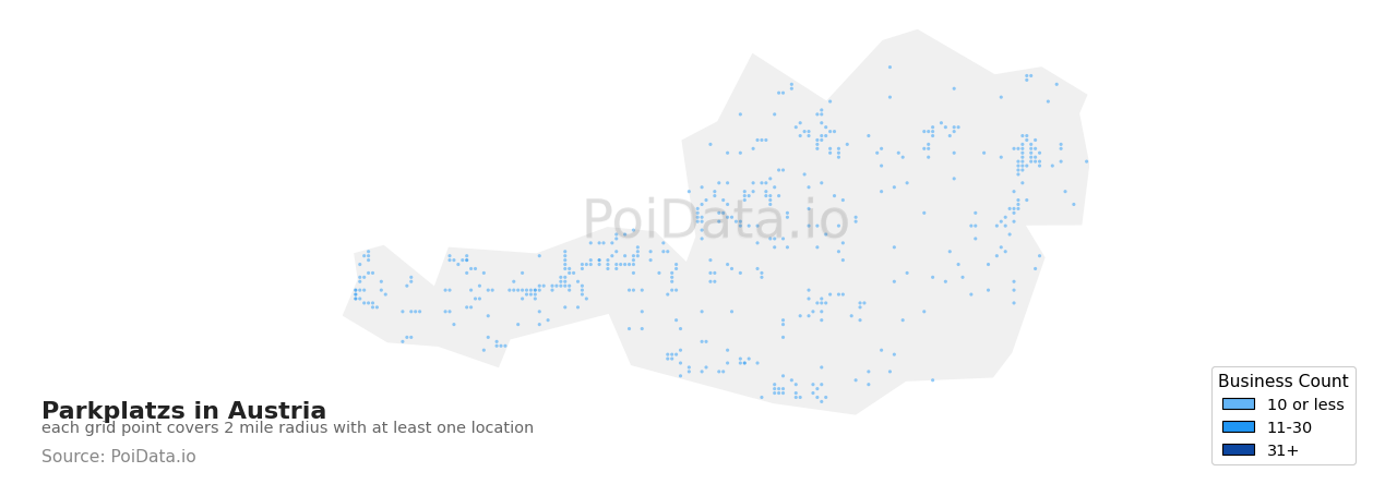 Parkplatz density map for Austria