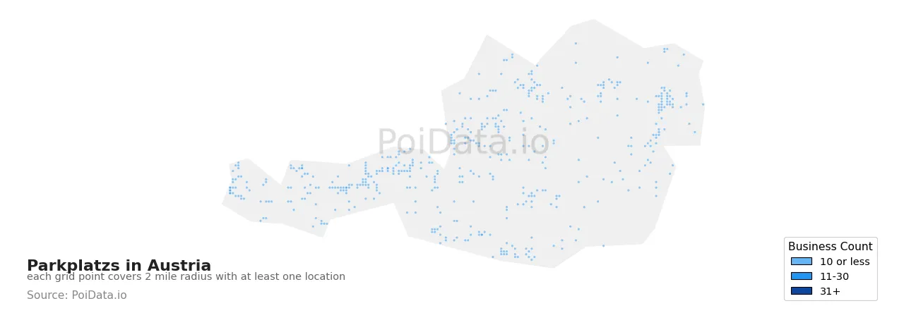 Parkplatz density map for Austria
