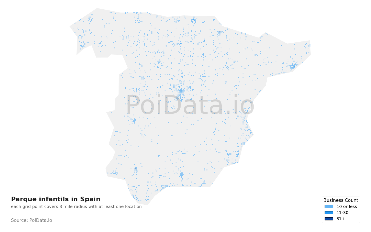 Parque infantil density map for Spain