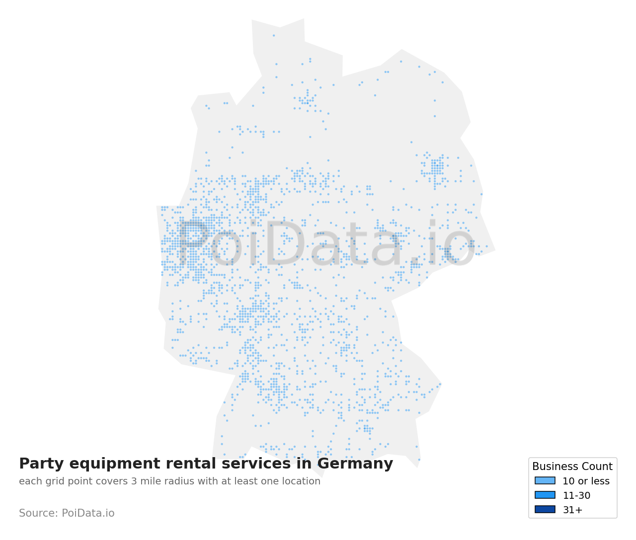 Party equipment rental service density map for Germany