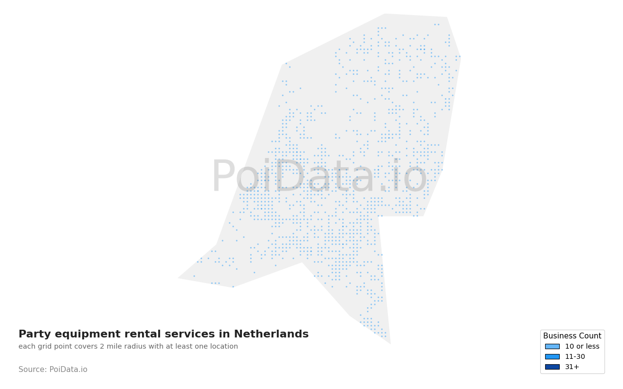 Party equipment rental service density map for Netherlands