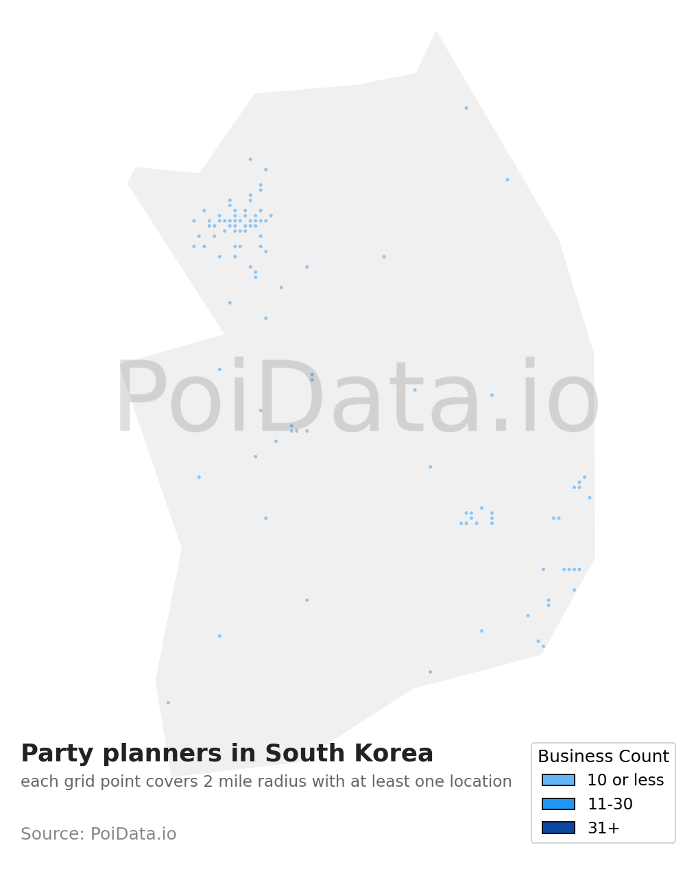 Party planner density map for South Korea