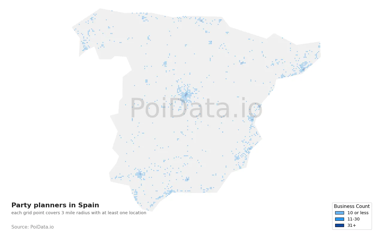 Party planner density map for Spain