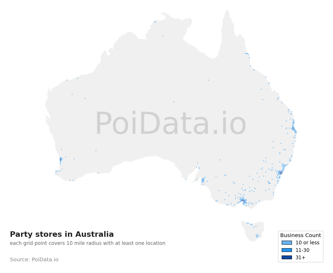 Party store density map for Australia