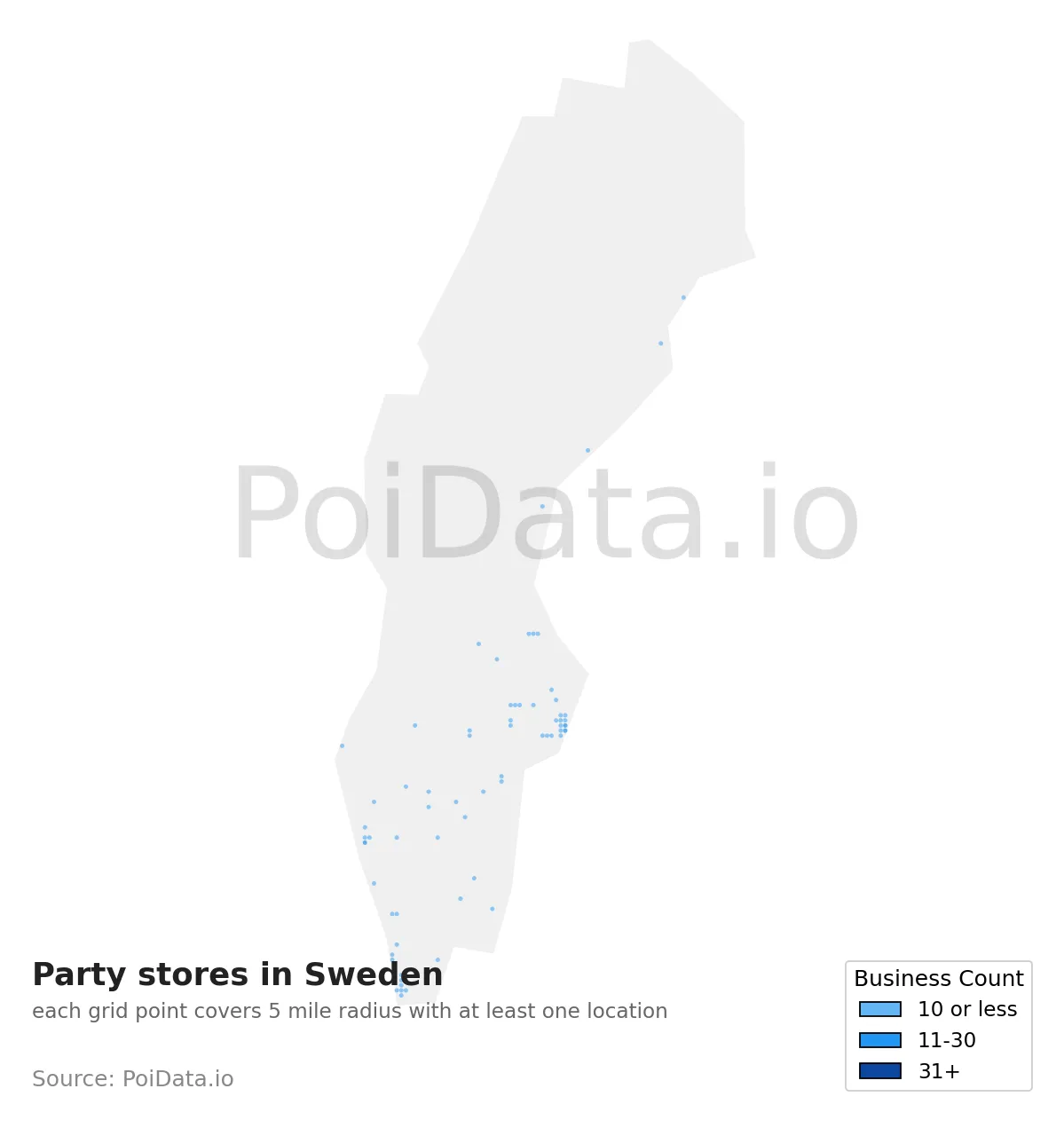 Party store density map for Sweden