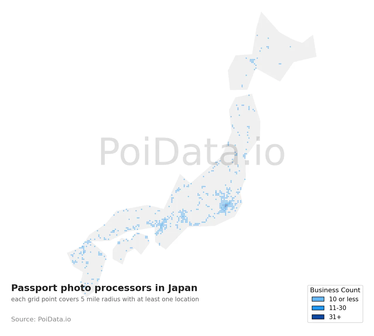 Passport photo processor density map for Japan
