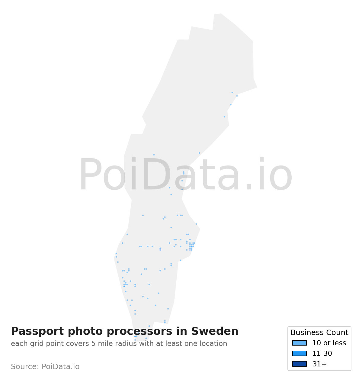 Passport photo processor density map for Sweden