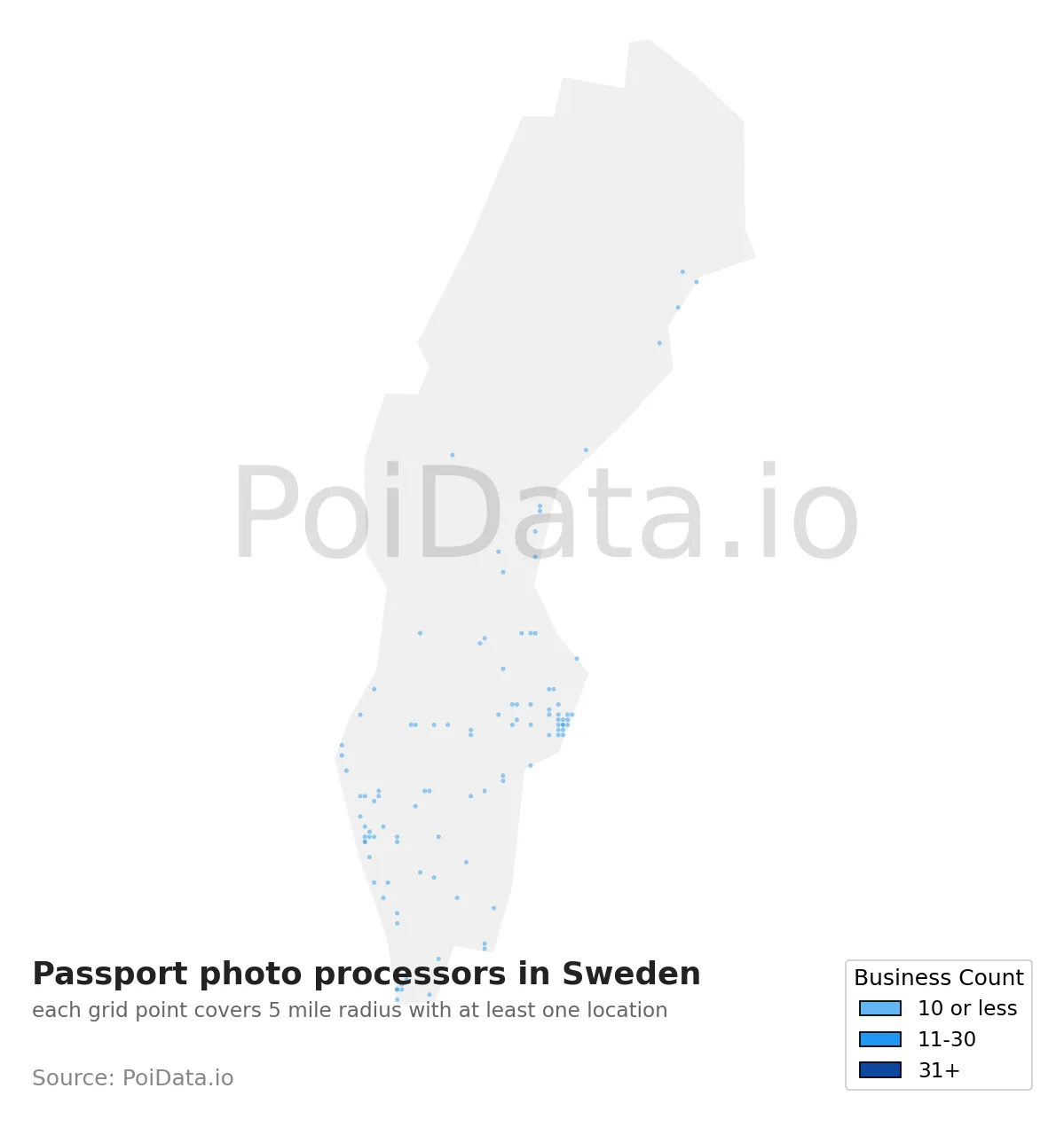 Passport photo processor density map for Sweden