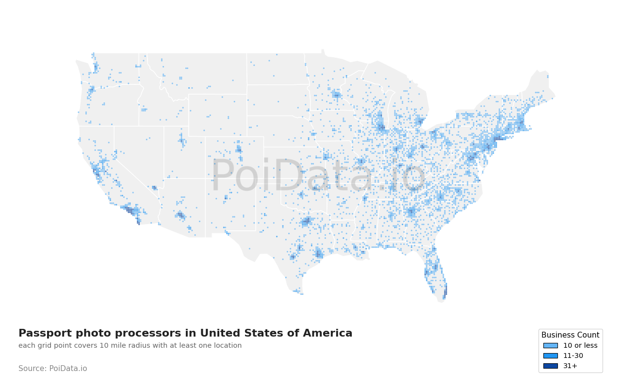 Passport photo processor density map for Maryland, United States