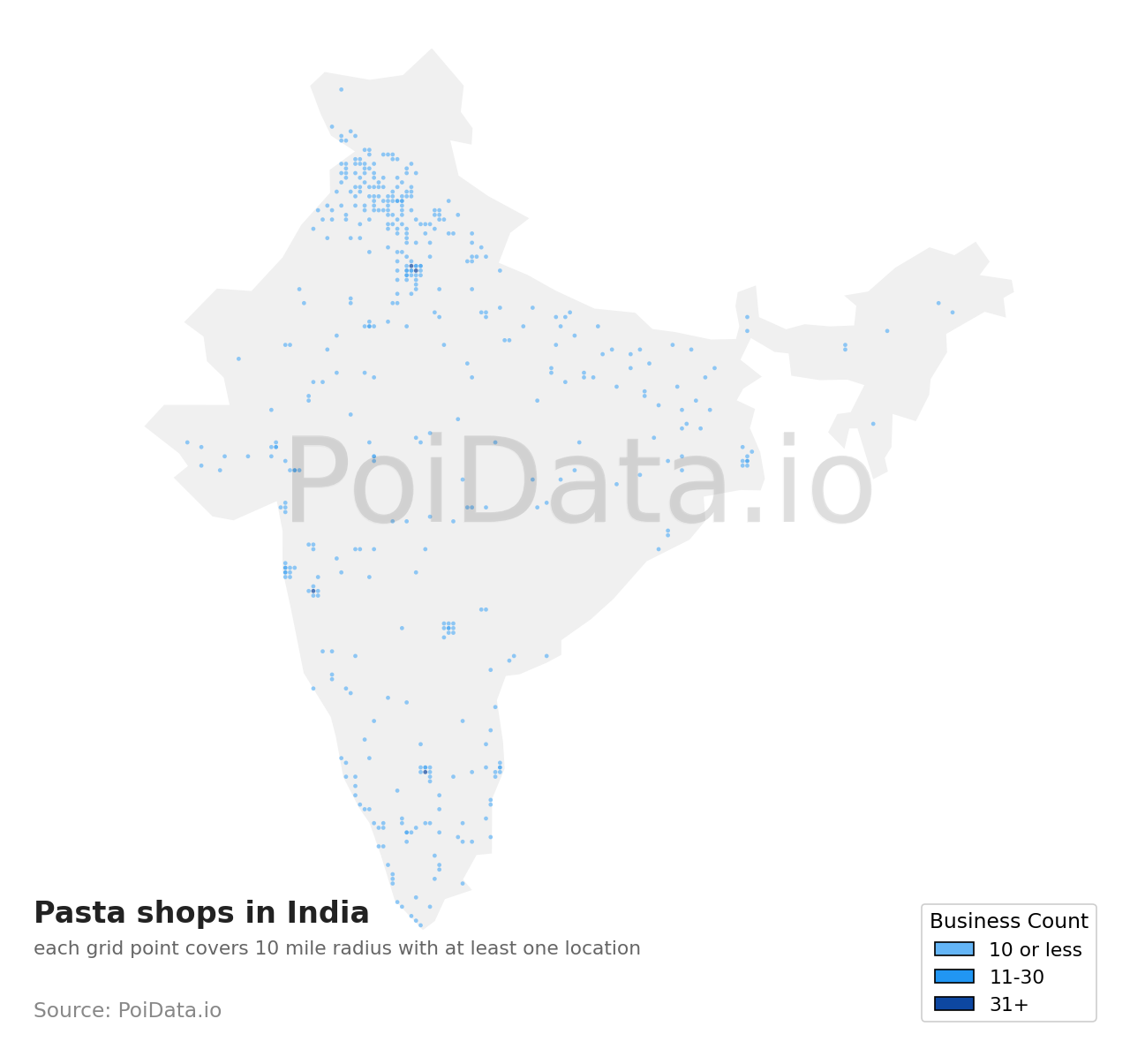Pasta shop density map for India