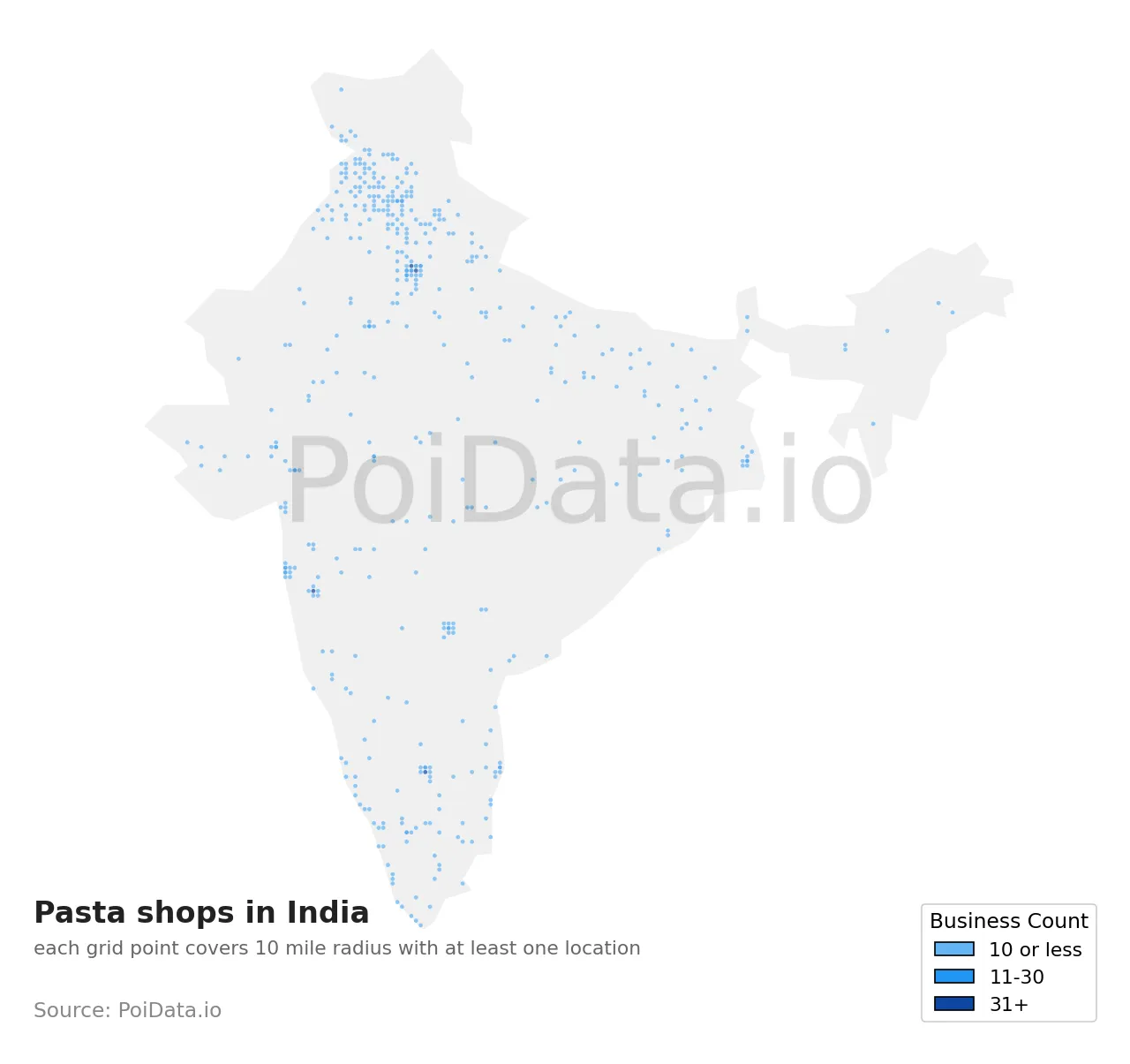 Pasta shop density map for India
