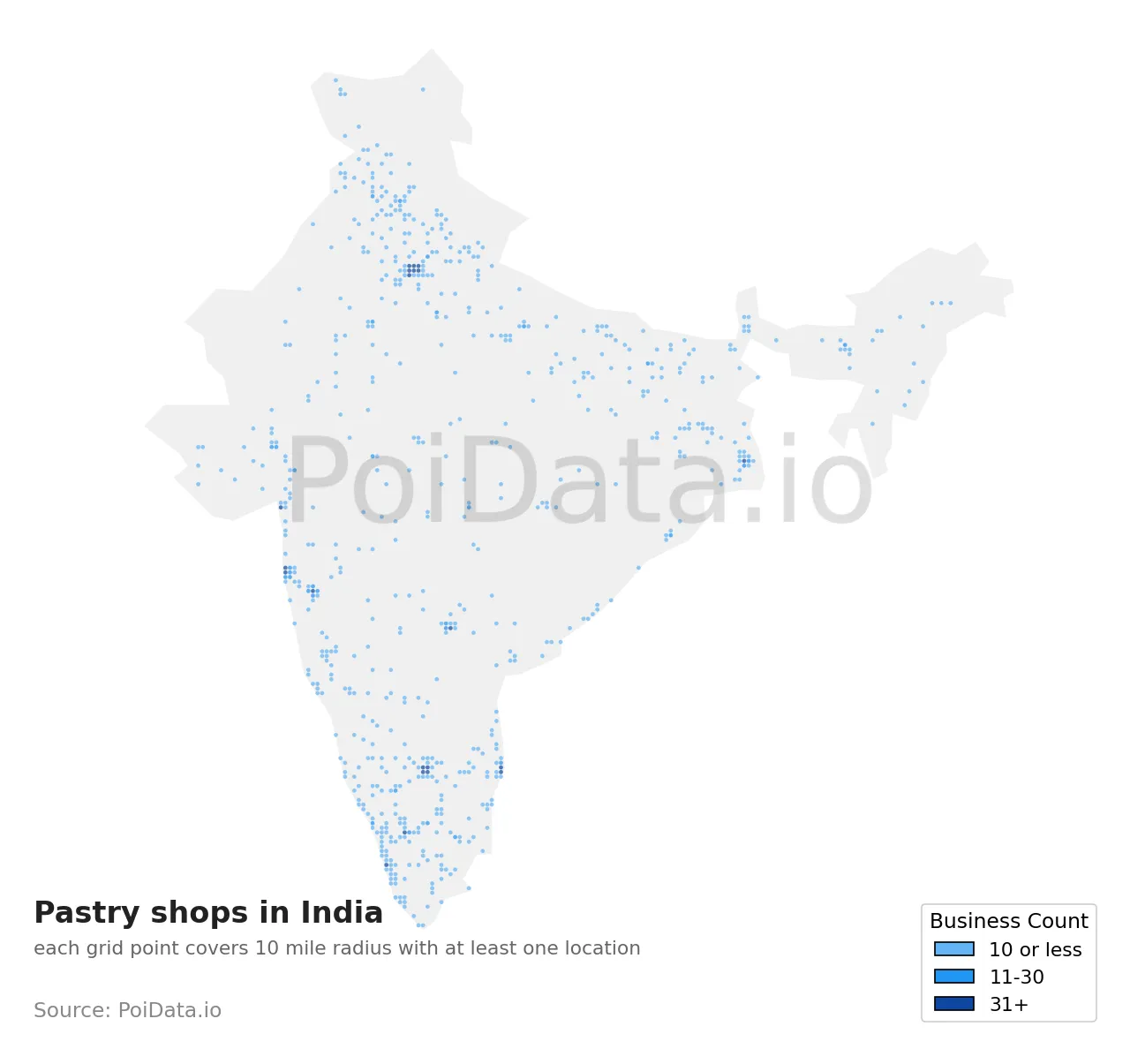 Pastry shop density map for India